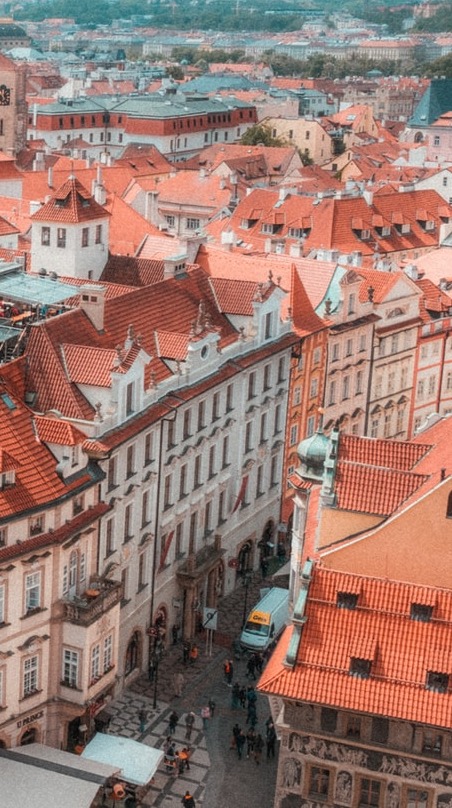 Old town street from birds eye view