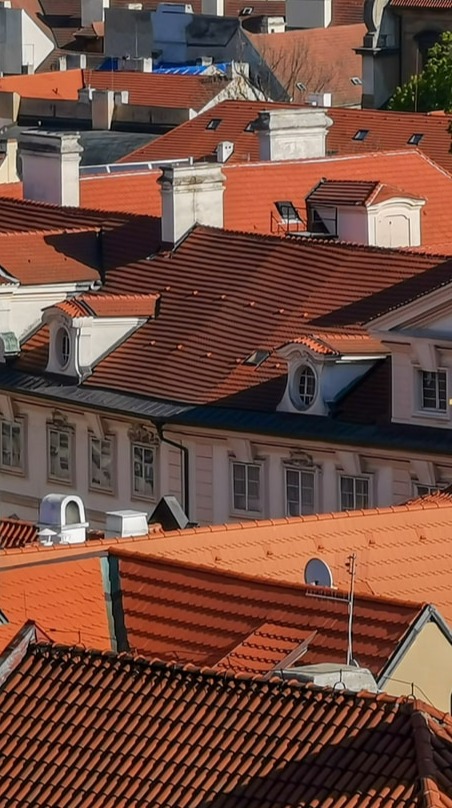 Red roofs in old town from birds eye view